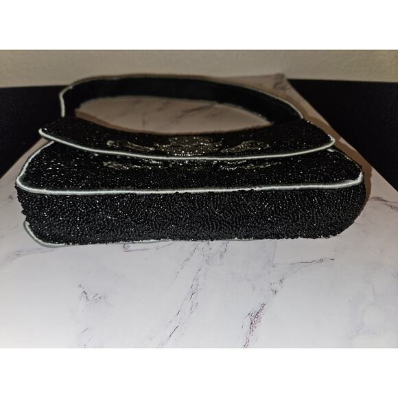 Viral Black Beaded Skull & Crossbones Shoulder Bag Made In India 9.5x6.5 - Picture 6 of 11